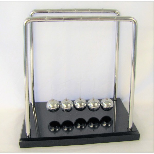 Newton's Cradle, Large Balance Ball Pendulum, Demonstrate Laws of Motion, Classical Physics Desktop Display, 7.25 Inch Height