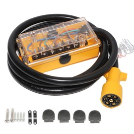 MECMO 7 Way Plug Inline Trailer Cord 8Ft, 7 Gang Junction Box, Heavy Duty 7 Terminals Clear Transparent Waterproof Cover for RV, Camper, Trailer Light, Yellow