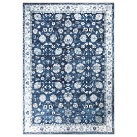 Bloom Rugs Washable Non-Slip 3' x 5' Rug - Dark Blue Traditional Bordered Area Rug for Living Room, Bedroom, Dining Room, and Kitchen - Exact Size: 3' x 5'