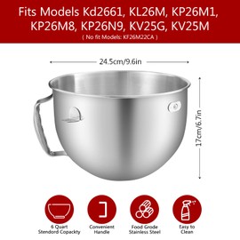 Stainless Steel Bowl for KitchenAid Professional 5 Plus Series and 6 Quart Bowl-Lift Stand Mixer,Mixing Bowl for Kitchenaid Picurean and Professional Models,(With Lid)