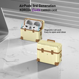 KOREDA Compatible with AirPods 3rd Generation Case Cover, Cute Funny Suitcase Design Case for AirPods 3 2021, Fashion Protective Hard Case for Women Men with Keychain (Beige)