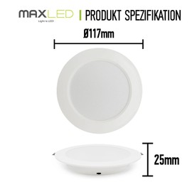 Maxled, Light is Led! 9W LED Einbaustrahler 230V, Ø117mm, 830LM Spots Deckenleuchte Dimmbar 3000K-6500K Warmweiß Neutralweiß Kaltweiß Ultra Flach Deckenspots Einbauleuchten Lochmass 93-102mm