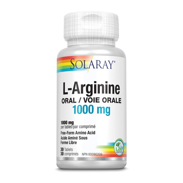 Solaray L-Arginine 1000mg | Healthy Muscle Recovery, Gastrointestinal & Immune System Support | Non-GMO | Vegan | Lab Verified | 30 Tablets