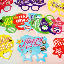 Suilung 24 Pack Happy New Year Glasses 2025 New Years Eve Party Supplies Fancy Paper Eyeglasses Eyewear Photo Props Happy New Year Decorations 2025 New Year's Eve Party Favors(Colorful)