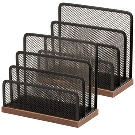 Schreibtisch-Organizer aus Holz, Desktop-Aktenordner, Metallgeflecht mit 3 vertikalen aufrechten Fächern, Postsortierer, Brief-Organizer für Briefe, Postkarten, Broschüren, Posthalter (2 Stück)