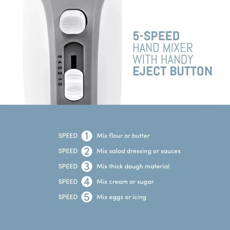 Elite Gourmet EHM-003X Ultra Power Electric 5-Speed Kitchen Hand Mixer,