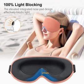 Gritin 100% Blackout Sleep Mask for Women & Men-Zero Eye Pressure Eye Mask for Side Sleepers, 3D Cutout Eye Movement Friendly, Ultra Soft & Comfortable Blindfold-Ear Plugs Included-Flesh Pink
