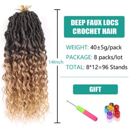Faux Locs Crochet Hair 14 Inch Pre Looped Goddess Locs Crochet Hair 8 Packs Short Soft Faux Locs Crochet Hair Deep Wave Crochet Hair with Curly Ends Hair Extensions (14 Inch/Pack of 8, T27)