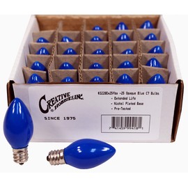 Box of 25 Light Bulbs -C7, Steady Burning - Opaque Blue - 7 Watt - Candelabra Base -Great for Night Lights, Decorative Lights and Christmas Strings