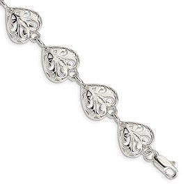 Solid 925 Sterling Silver Love Heart Bracelet - with Secure Lobster Lock Clasp 7"