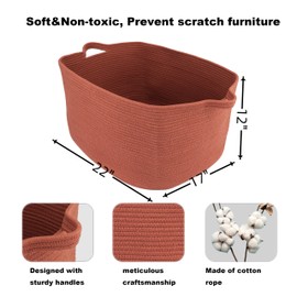 XUANGUO Large Rectangle Blankets Basket Living Room 22"x17"x12" Woven Cotton Rope Storage Basket for Nursery Toy Basket for Kids and Dogs Wicker Laundry Basket Bin for Clothes Towels rustic