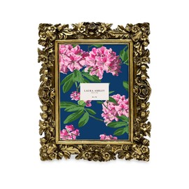 Laura Ashley 5x7 Gold Floral Textured Hand-Crafted Resin Picture Frame with Easel, for Tabletop & Wall Display, Decorative Floral Design Home D cor, Photo Gallery, Art & More (5x7, Gold)
