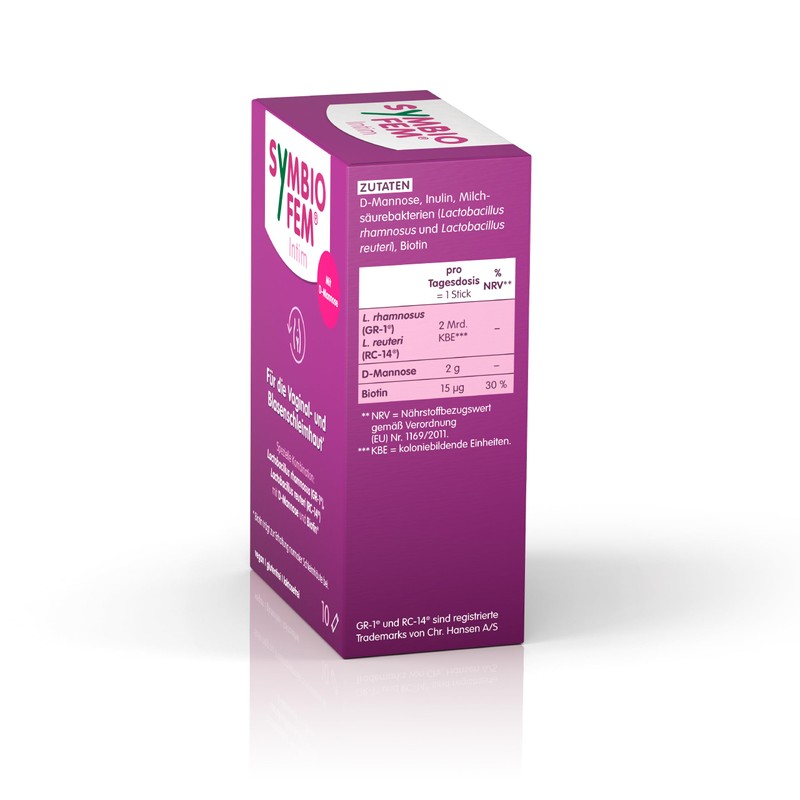 Symbiofem Intim, 10 Bags: Lactic Acid Bacteria with D-Mannose and