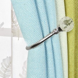 ALEENFOON 2 PCS Crystal Curtain Tieback Hooks U Style Metal TieBacks for Curtains Modern Design Tiebacks for Voiles Curtain Holdback (Silver)