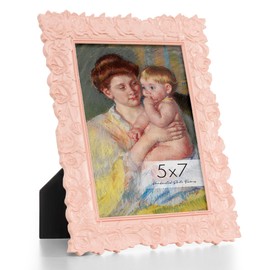 Axeman Vintage Pink Picture Frame 5x7 | Antique 5 x 7 Picture Frame with Real Glass | Ornate Rose 5x7 Frame for Wall & Tabletop Display | Pink 5 by 7 Frame