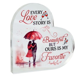 Gifts For Girlfriend Birthday Gifts for Girlfriend Romantic Gifts for Her Printed Heart Shaped Acrylic Plaque Keepsake Girlfriend Gifts (Every Love Story)