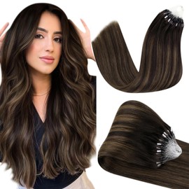 Hetto Microring Real Hair Balayage Extensions Micro Loop Real Hair Extensions Darkest Brown to Light Brown #2/8/2 40 cm 50 g