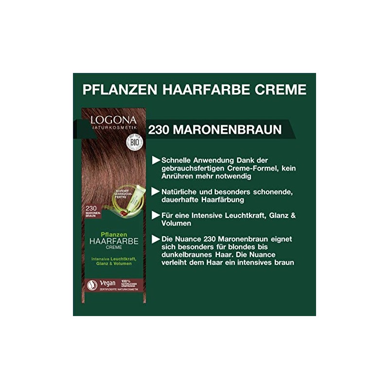 Logona Herbal Hair Color Cream, 230 Chestnut Brown, 150 ml