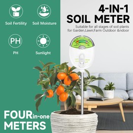 4-in-1 Plant Soil Tester with pH, Moisture, Fertility & Light Meter, Rotatable Dial Soil Test Kit, No Battery Required for Garden, Lawn, Farm, Indoor & Outdoor Plants, White