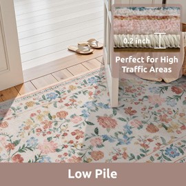 AMOAMI Front Door Mat Indoor Entrance, 2x3 Machine Washable Floral Rugs for Entryway Rug Non Slip Ultra-Thin Soft Boho Small Area Rug Low Pile Throw Rugs for Entrance Kitchen Bathroom, Beige