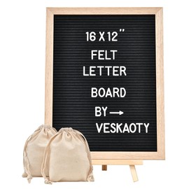 Felt Letter Board with 402 Letters, Numbers & Symbols - 12 x 16 inch Large Changeable Message Board with Wooden Frame Wall Mount Hook,2 Canvas Bags,Wood Stand (Black Board & Wood Frame)