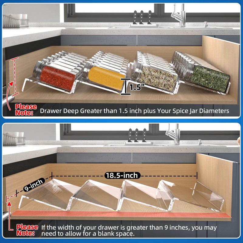 MIUKAA Clear Acrylic Spice Drawer Organizer, 4 Tier- 1 Set