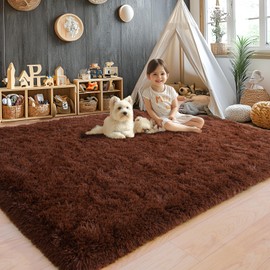 8x10 Area Rugs for Living Room, Ultra Soft Fluffy Large Shaggy Rug Carpet for Bedroom, Non-Slip Fuzzy Plush Rugs for Nursery Boys Girls Kids Room Modern Indoor Home Decor, Brown