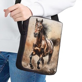 Binienty Brown Running Horse Mini Crossbody Bag for Womens Girls Animal Print Shoulder Handbags Teens School Messenger Bag Sling Bag for Travel,Shopping