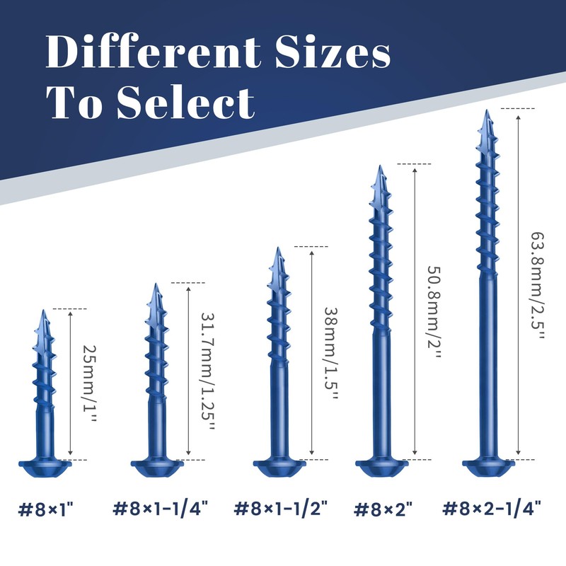 Mellewell #8 x 1-1/4" Blue Coated Pocket Hole Screws, Square
