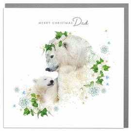 Lola Design - Merry Christmas Dad - Wildlife Christmas Cards - Blank Cards and Envelopes - Polar Bear & Cub
