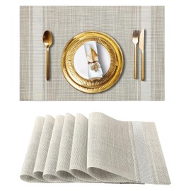 Plastic Woven Place Mats,Non-Slip,Set of 6,Waterproof Wipeable Dining Table Mats for Kitchen Table Indoor/Outdoor,White