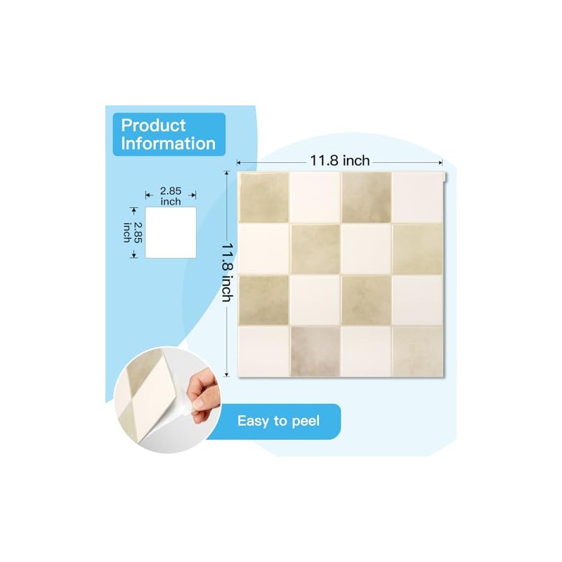 Art3d 10-Pack Heavy-Duty Peel and Stick Backsplash, 12x12 Inch Self-Adhesive