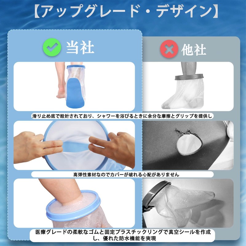 防水ギプスカバー 大人用 滑り止めの底デザイン ギブスカバー防水シャワー 包帯カバー シャワーやお風呂時の患部防水 風呂保護 キャストカバー シールタイト 防水プロテクター