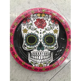 DAY OF THE DEAD skull decorative party plates, 18 count (18)