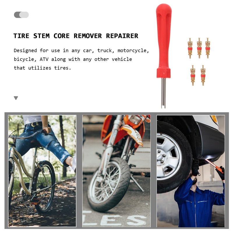 Valve Core Remover with 5 Valve Inserts for Car Bicycle