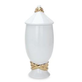 TREATLIFE HOME White Ceramic Decorative Jar with Gold Accent and Lid, 17.5 Inch Tall, Elegant Home Storage Solution