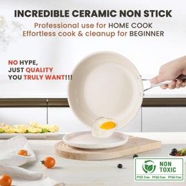 Kikcoin Small Frying Pan Nonstick, 8-Inch Ceramic Frying Pan Skillet, Non Toxic Cookware Cooking Pan with Stay Cool Handle, Egg Pan Omelet Pans, PFAS & PTFE & PFOA Free, Dishwasher & Oven Safe
