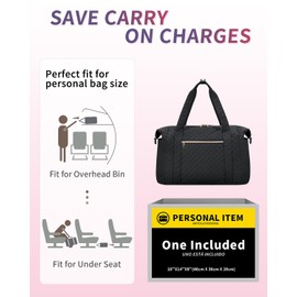 Ceneda Travel Duffel Bag for Spirit Airlines Personal Item Bag 18x14x8 Under Seat Weekender Overnight Bag with Wet Pocket & Shoe Bag Carry On Luggage for Women Men (Black)