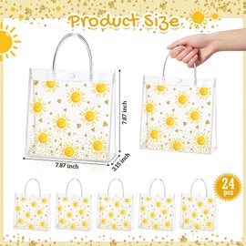 Hosuly 24 Pcs Boho Sun Clear PVC Gift Bags with Handle Button Reusable Yellow Sunshine Candy Treat Goodie Favor Bags for First Birthday Baby Shower Retro Summer Party Supplies