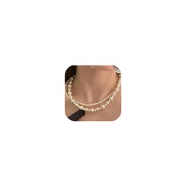Roe Dolph Pearl Choker Necklace Multi Layer Pearl Stacking Necklace Round Pearl Strand Pearl Choker Statement Collar Neck Jewelry Gifts for Her