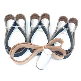 1X30 Knife Sharpening Belt Kit with Super Strop Leather Honing Belt & 15 Pack of Premium Quality Silicon Carbide Sharpening Sanding Belts 600, 800, 1000 Grit.