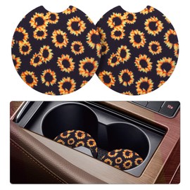 tifanso Car Cup Drink Holder Coaster, 2 Pack Car Coasters for Cup Holders, Cute Vehicle Accessories for Women and Girl (Sunflower)