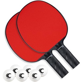 Cannon Sports Unbreakable Table Tennis Paddles with Rubber Face (2 Rubber Face Red Paddles + 6 White Balls)