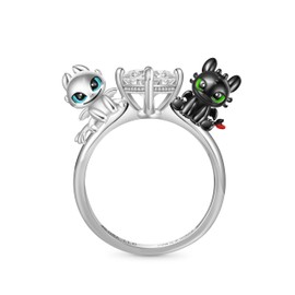 GNOCE HTTYD How To Train Your Dragon Toothless & Light Fury Cute Ring for Women,S925 Sterling Silver Ring for Her Wife, Valentine‘s Day, Mother’s Day, Jewelry Size 5-9 (8)