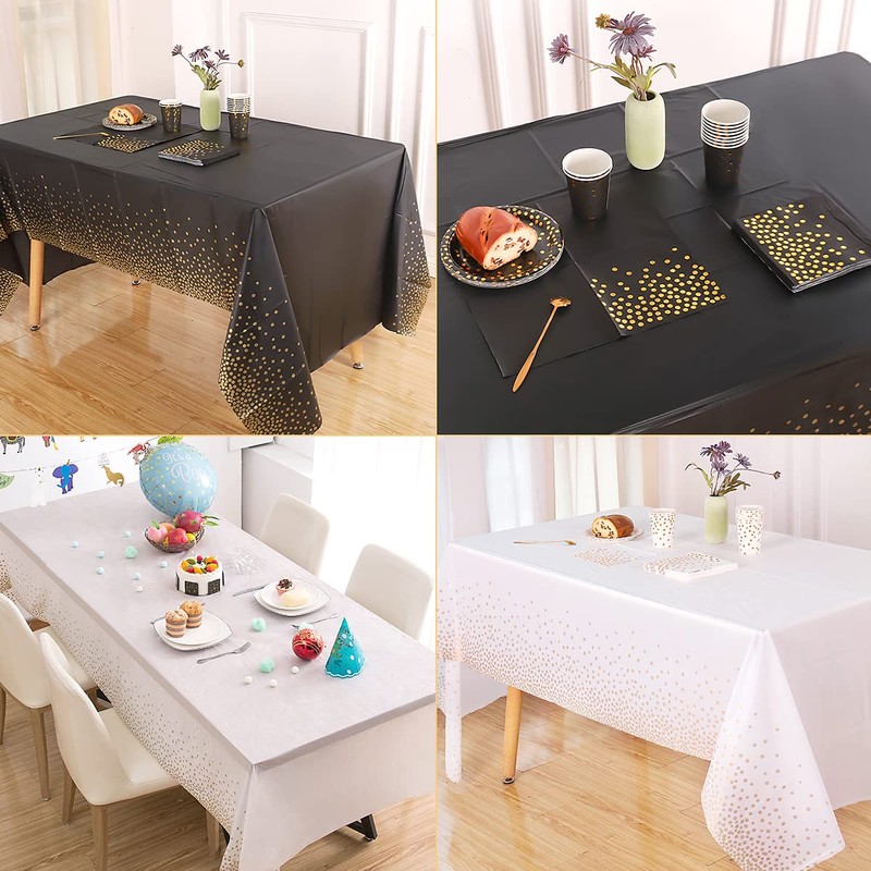 Jepeux 2 Packaging Blue and Gold Plastic Tablecloth, 54 inch