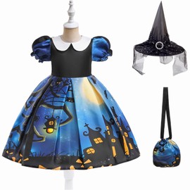 SUBTRY Halloween Costume, Child's Dress, 3-Piece Set: Dress + Hat + Bag, Cute, Lace Costume, Cosplay, Girls, Pumpkin, Witch, Costume, Dress, Performance Costume, For Children, 43.3 to 63.0 in. (110 to