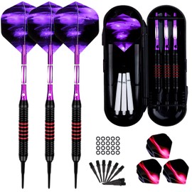 Sinwind Darts with Plastic Tip for Electronic Eartboard 3 Pieces, Soft Darts Set, 18 g Professional Soft Darts and Extra Shaft Flights Dart Tips Anti-loose Rubber Rings