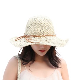 Fieldlabo Straw Hat, Brim Wide, Foldable, UV Protection, Resort, Beach, Travel, Sun Protection, wave beige