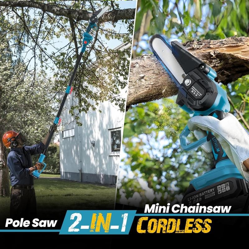 2-IN-1 Cordless Pole Saw & 6'' Mini Chainsaw, 2 Pack
