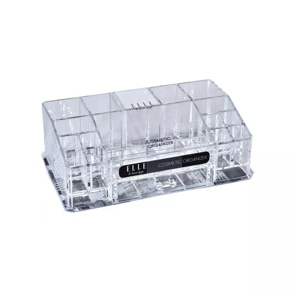 Luminuxe Acrylic Makeup Tray Organizer– 16 Compartments 1 Drawer, Rectangular